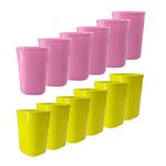 Firmer Plastic Reusable Bright Colour Cup Set for Kitchen Party Occasions |Ideal for Gifting | Strong and Sturdy Glass for Drinking Water Juice | 300 ml | Set of 12 | Pink & Yellow
