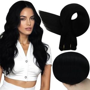 Full Shine Sew In Hair Extensions Real Human Hair Color Jet Black Hair Weft Remy Human Hair Weft Extensions Soft Straight Hair Extensions Sew In For Women Human Bundles 16 Inch 105G