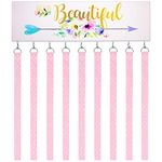 Jewelry Organizer, Wood Wall Mount Jewelry Holder, Hanging Jewelry Storage Hanger with 9 Hooks, 9 Pieces Hair Bow Holders, Hair Clip Storage Organizer for Baby Girl Necklace Bracelet Hair Accessories