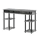 Convenience Concepts Designs2Go No Tools Desk Home Office Desk with Shelves, Corner Shelf Vanity Desk Computer Desk Nail Table for Nail Tech - 47.25" L x 15.75" W x 30" H, Gray Marble/Black