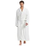 FashGudim Mens Robes Big and Tall Full Length Plush Fleece Long Robe for Men Bathrobe Shawl Collar Warm Winter House Robes, White, XX-Large-3X-Large Big Tall