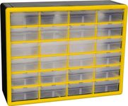 Akro-Mils 10124 24-Drawer Plastic Drawer Storage Cabinet for Garage Organization, Lego Storage, Teacher Toolbox, Makeup Organizer, and More, 20-Inch W x 6-Inch D x 16-Inch H, Yellow