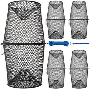 QualyQualy Crawfish Trap 5-Pack, Heavy Duty Minnow Trap Kit Vinyl-Coated Rustproof with 1.4" Entry Holes Crawdad, Crayfish, Bait Fish Traps for Creeks, Include Bait Bag & 14M Rope