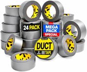 24 Pack Duct Tape Heavy Duty Waterproof - 2 In x 90 Ft - All-Weather, Silver, Easy to Tear, Strong Hold, No Residue, Gray Bulk Waterproof Tape for Repairs, DIY, Sealing, B2B, Home, Office, Outdoor Use