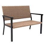 C-Hopetree Outdoor Loveseat Bench Chair for Outside Patio Porch, Metal Frame, Natural All Weather Wicker