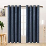 LORDTEX Linen Look Textured Blackout Curtains with Thermal Insulated Liner - Heavy Thick Grommet Window Drapes for Bedroom, 50 x 72 Inches, Blue, Set of 2 Panels