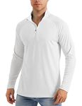 MAGCOMSEN Shirts for Men with Designs 1/4 Zip Up Mens Sun Protective Clothing UPF 50+ Mens Fishing Shirts Rash Guard Long Sleeve Polo Shirts White