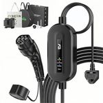 EVJUICION EV Charger Cable Type 2 to 3 Pin Plug 15M, [10A, 2.3kW] Electric Car Charger with Holder, IP67/IP65 Type 2 Charging Cable 3 Pin with LED Indicator Light, for Type 2 EVs and PHEV