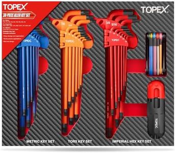 TOPEX 38Pcs Allen Key Set Multicolor Hex Key Allen Wrench Ball End Folding Hex Key Ball End Torx & Metric & Imperial Size for DIY Automotive Mechanic Home Use