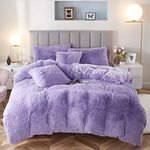 Uhamho Faux Fur Velvet Fluffy Bedding Duvet Cover Set Down Comforter Quilt Cover with Pillow Shams, Ultra Soft Warm and Durable (Lilac, Queen)