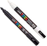 Posca PC-3M Paint Art Marker Pens - Fabric Glass Metal Pen - Set of Black + White (1 of Each)