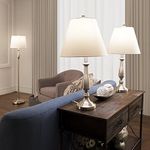 3-Piece Home Lighting Set - Coordinating Bundle with 2 Table Lamps and 1 Floor Lamp for Home and Office Decor by Lavish Home (Silver)