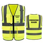 A-SAFETY High vis Reflective Security Safety Vests with 7 Pockets and Front Zipper, Yellow-crossing Guard, 8X-Large