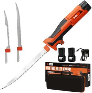 12V Cordless Electric Fillet Knife, 8" Flexible & 10" Rigid Blades for fish
