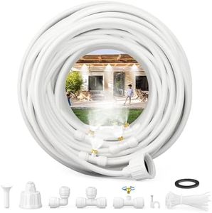 Misting Systems White, Outside Patio Misters, 100FT Misting Cooling System+30 Brass Mister System+2 PE Antioxidant Adapters 3/4"+2 Tee Adapters+2 90 Degree Elbows for Pasture&Garden&Gazebo (White)