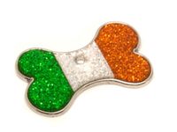 Reflective Glitter Bone Irish Flag Design Pet Puppy Dog Or Cat ID Tags Engraved - Enter Your Own Custom Text.