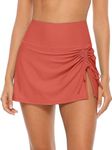 CharmLeaks Women's High Waist Swim Skirt Split Drawstring Bikini Bottom Tankini Swimsuit Bottoms Orange Red L