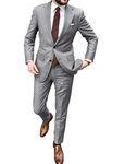 UMISS Men's 2-Piece Suit Two Buttons Notch Lapel Jacket Pants Wedding Formal Suit Light Gray