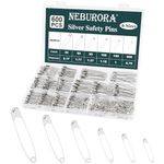 NEBURORA 600 Pcs Silver Safety Pin Assorted 6 Different Sizes Small and Large Safety Pins for Clothes Office Sewing Craft and Arts Pinning