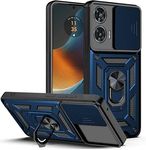 SPAZY CASE® Motorola Moto Edge 50 Fusion 5G Back Cover | Heavy Duty Hybrid Case with 360 Degree Rotating Finger Ring Holder + Slider Shutter Camera Protection Case for Moto Edge 50 Fusion 5G - Blue