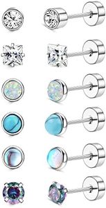 Kakonia Titanium Earrings for Women Men G23 Titanium Stud Earrings for Sensitive Ears Opal Turquoise Cubic Zirconia Screw Back Earrings 20G Cartilage Piercing Studs Hypoallergenic Flat Back Stud Earrings