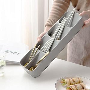 FOREVERIE Compact Kitchen Small Cutlery Organiser Tray, Silverware Drawer Organiser, Utensil Holder for Spoons/Forks/Small Knives, Grey