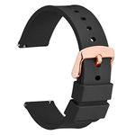 WOCCI 18mm Silicone Watch Band with Rose Gold Buckle, Soft Rubber Replacement Straps with Quick Release (Black)