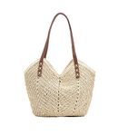 Straw Woven Tote Bag for Women Large Capacity Summer Beach Travel Handbag Shoulder Bag with Zipper (Beige)