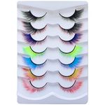 outopen 7 Pairs False Lashes with Color Angel Colored Lashes Fluffy Wispy Winged Eyelashes Halloween Cosplay Makeup Colorful Eye Lash Like Extensions