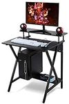 DEFWAY Small Gaming Computer Desk - Mini Computer Desk with Top Monitor Shelf, 30 Inch Gaming Desk for Small Spaces, Black