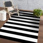 Black and White Striped Rug 4' x 6' Black and White Cotton Woven Washable Rug Retro Lattice Stripe Outdoor Rug Carpet for Farmhouse Living Room/Dining Room/Bedroom