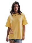 The Souled Store Lilo & Stitch: Out of This World! Womens and Girls Oversized fit Graphic Printed Half Cotton Yellow Women Oversized T-Shirts (220440_S_Yellow) Oversized T Shirts for Women