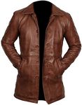 LP-FACON mens leather coats 3/4 length geniue leather jacket - mens leather dress coat - mens leather sport coat