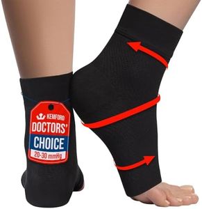 KEMFORD Ankle Compression Sleeve - Plantar Fasciitis Braces - Open Toe Compression Socks for Swelling, Sprain, Neuropathy, Foot Arch Support for Men and Women - 20-30mmhg, L 2-Pack, Black