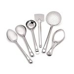 Kanshita's Rasoiware Stainless Steel 6 Pieces Cooking Spoons Set, Contains Ladle, Turner, Rice Spoon, Ovel Spoon, Serving Spoon, Kitchen Cooking Essential Set for Home, Set of 6