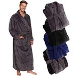 Ross Michaels Mens Robe Plush Big and Tall - Long Fleece Spa Bath Robe with Pockets - Bathrobe Gift for Men and Teens, Gray, Small-Medium