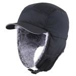 Connectyle Men's Trapper Hat with Ear Flaps Winter Warm Hat Windproof, Water Repellent, Reflective, Faux Fur Fully Lined, Black, One Size
