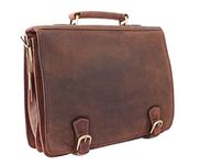 VISCONTI Hulk Oiled Leather Briefcase with Carry Handle and Detachable Shoulder Strap 16134 Oil Tan