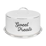 AuldHome Enamelware White Cake Cover; Rustic Decorative Cake Plate with Domed Lid