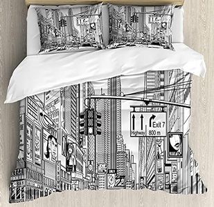 ABAKUHAUS New York Ensemble de Housse de Couette, Downtown Manhattan, Décoratif 2 Pièces avec 1 Taie d'oreiller, 200 x 200 cm - 70 x 50 cm, Noir et Blanc