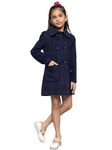 CHKOKKO Winter Wear Woolen Pea Trench Long Coat For Kids Girls Navyblue 14-15 Years