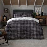 Sleepdown Check Printed Flannel Fleece With Sherpa Reverse Thermal Warm Cosy Super Soft Duvet Cover Quilt Bedding Set with Pillow Cases-King (220cm x 230cm) -Grey, Polyester