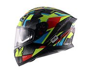 Axor Apex Vivid ISI ECE DOT Certified Full Face Dual Visor Helmet for Men and Women with Pinlock Fitted Outer Clear Visor and Inner Smoke Sun Visor Black Neon Yellow(M)