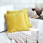 Amazon Brand - Umi Velvet Pompom Cushion Cover 16X16 Inch - Set Of 2 Large Square Throw Pillow Covers 150 TC For Sofa Living Room Or Home Decor In Yellow Color