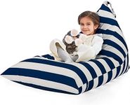 Nobildonna Stuffed Animal Storage Bean Bag Chair Cover Only for Kids and Adults, Extra Large Beanbag Without Filling Plush Toys Holder and Organizer- Premium Canvas 250L (Blue and White Stripes)