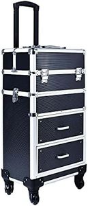 Rolling train case with drawers Makeup rolling train case Cosmetic organizer Makeup traveling case Makeup trolley (Black)