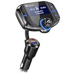 GizmoVine FM Transmitter, Car Bluetooth, Hands Free Car Kit with Sensitive Volume Control Knob and Large Button/ 1.7" Display/QC Fast Charger, 3 in 1 Music Player Supports Aux & TF Card & USB Disk