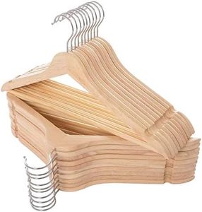 ELONG HOME Solid Wooden Hangers 20 Pack, Wood Suit Hangers with Extra Smooth Finish, Precisely Cut Notches and Chrome Swivel Hook, Clothes Hangers for Shirt Coat Jacket Dress, Natural