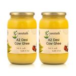 Kasutam A2 Desi Cow Bilona Ghee | Made By Traditional Vedic Bilona Method | Made In Earthen Pot & Hand Churned | Free Grazing Grass Fed Cow Ghee | Immunity Booster | Glass Jar- 1000 Ml (Pack of 2)