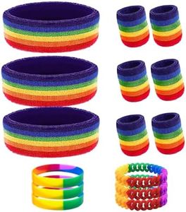 15 Pcs Sweat Band Set,Wrist Set Cotton Sweat Band for Athletic Men and Women Sports Headbands for Working Out, Running, Basketball, Tennis, Yoga (Rainbow)